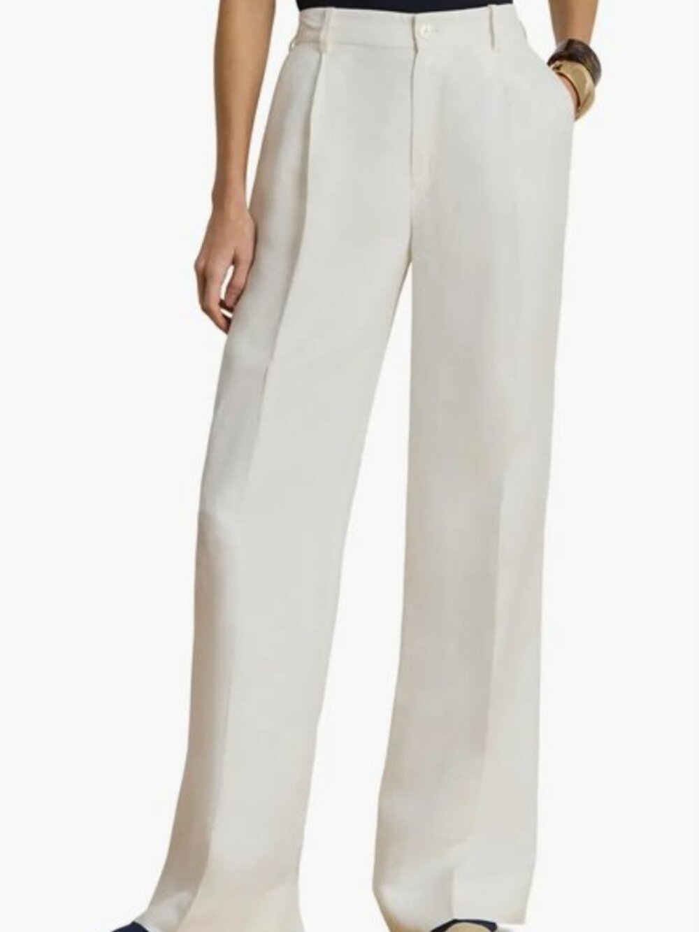 Lauren Ralph Lauren Pants Womens 8 White Linen Blend Twill Wide Leg $195